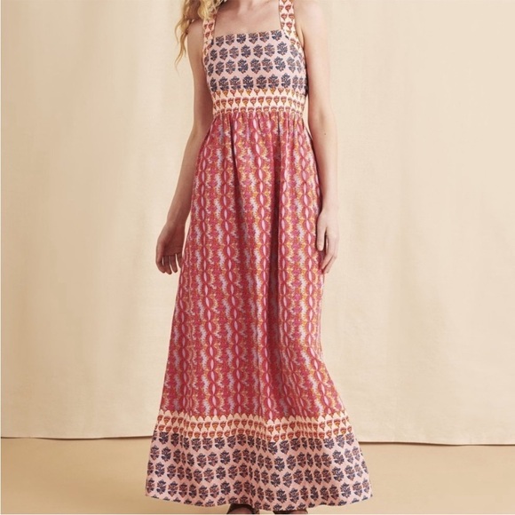Faherty Grace Maxi Dress Bali Bloom Linen Size L - Picture 3 of 15